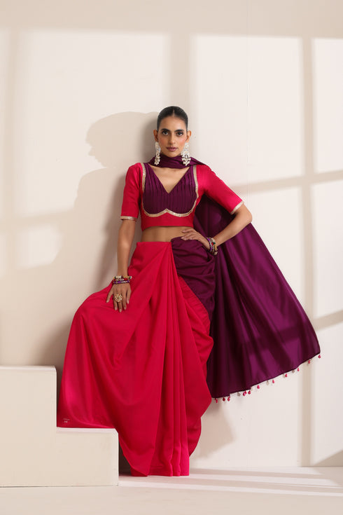 Purple and Pink Silk Saree with Designer Blouse