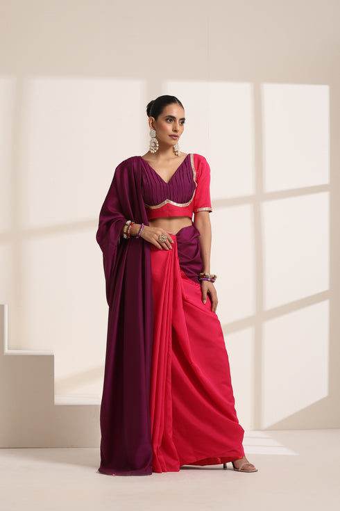 Purple and Pink Silk Saree with Designer Blouse