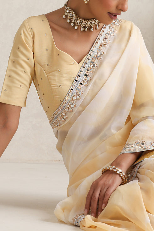 Yellow Shibori Mirror Handwork Saree with Mirrior work Silk Blouse