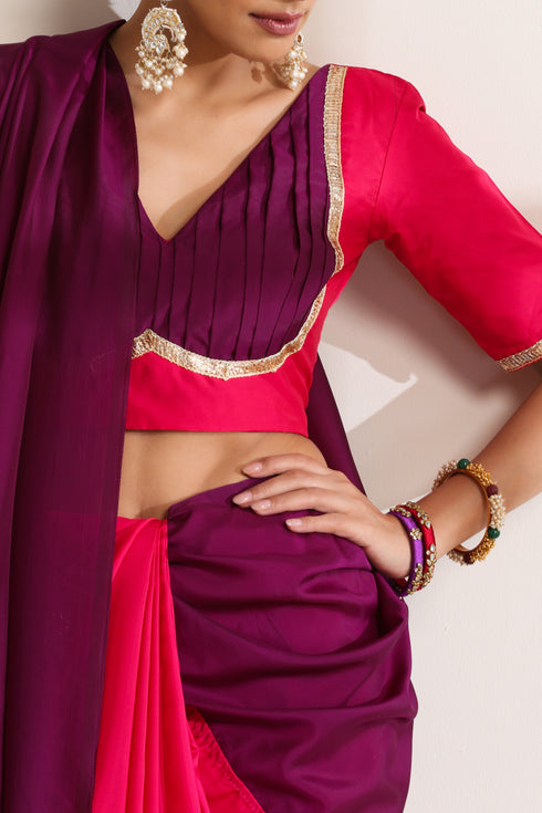 Purple and Pink Silk Saree with Designer Blouse
