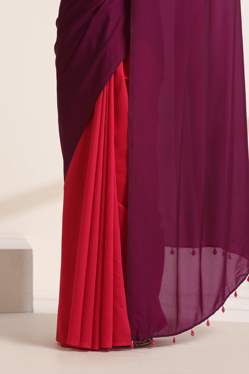 Purple and Pink Silk Saree with Designer Blouse