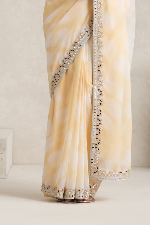Yellow Shibori Mirror Handwork Saree with Mirrior work Silk Blouse