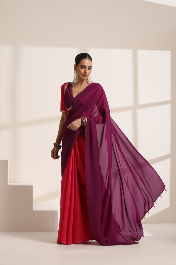 Purple and Pink Silk Saree with Designer Blouse