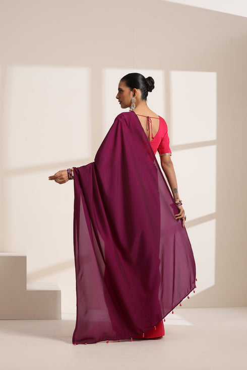 Purple and Pink Silk Saree with Designer Blouse