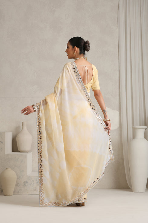 Yellow Shibori Mirror Handwork Saree with Mirrior work Silk Blouse