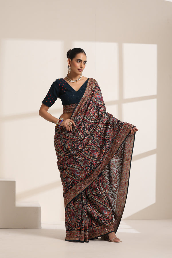 Black Georgette Embroidered Saree for Women
