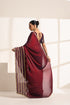 Deep Wine Pure Silk Saree with Golden Striped Border