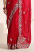 Red Pure Silk Saree with Intricate Peacock Embroidery