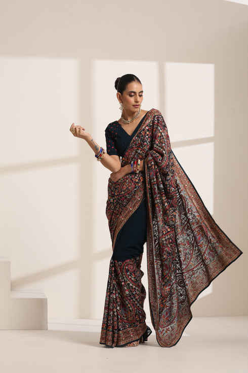 Black Georgette Embroidered Saree for Women