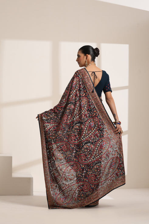 Navy Blue Georgette Embroidered Saree for Women