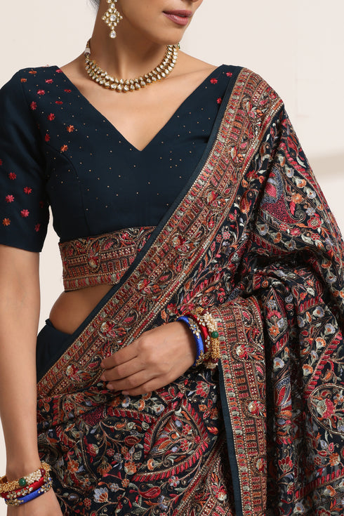 Black Georgette Embroidered Saree for Women