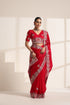 Red Pure Silk Saree with Intricate Peacock Embroidery