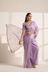 Purple Organza Saree with Acrylic Sapprow Golden Lampi Lace Border