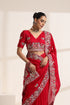 Red Pure Silk Saree with Intricate Peacock Embroidery