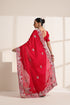 Red Pure Silk Saree with Intricate Peacock Embroidery