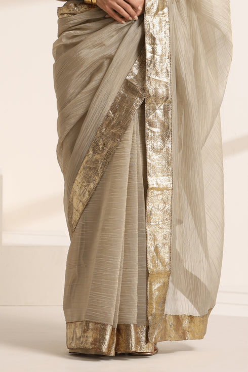 Ivory Crush Saree and Mettalic Gold Border