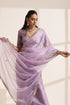 Purple Organza Saree with Acrylic Sapprow Golden Lampi Lace Border