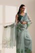 Mint Green Organza Saree with Printed Floral and Bird Design