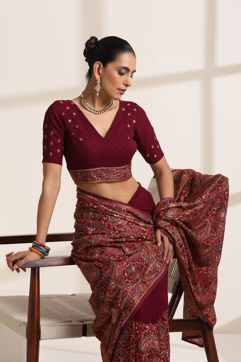 Maroon Georgette Embroidered Saree for Women