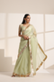 Green Silk Organza Saree with Golden Zari Border