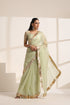 Green Silk Organza Saree with Golden Zari Border