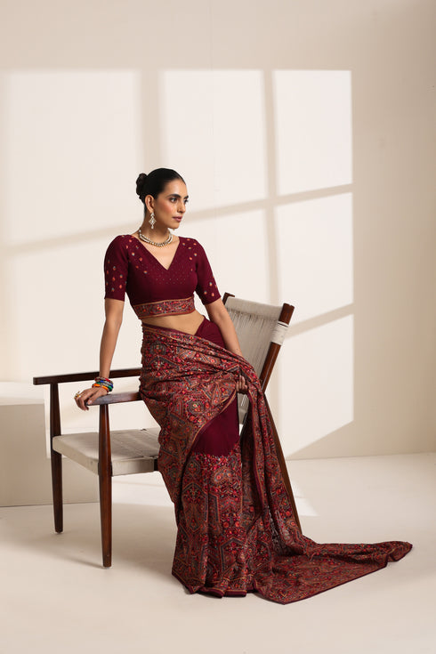 Maroon Georgette Embroidered Saree for Women