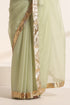 Green Silk Organza Saree with Golden Zari Border