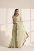 Green Silk Organza Saree with Golden Zari Border