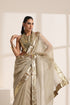 Ivory Saree With Golden lace And Crush Fabric