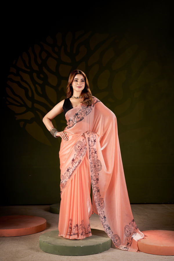 Peach goddess Printed saree