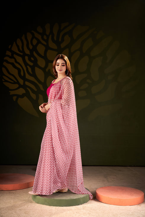 Baby Pink Flower Print saree
