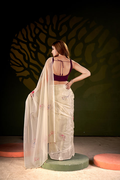 Creamy Floral Print saree