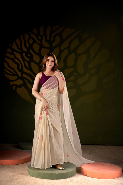 Creamy Floral Print saree