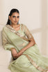 Green Silk Organza Saree with Golden Zari Border