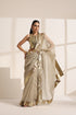 Ivory Saree With Golden lace And Crush Fabric