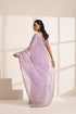 Purple Organza Saree with Acrylic Sapprow Golden Lampi Lace Border