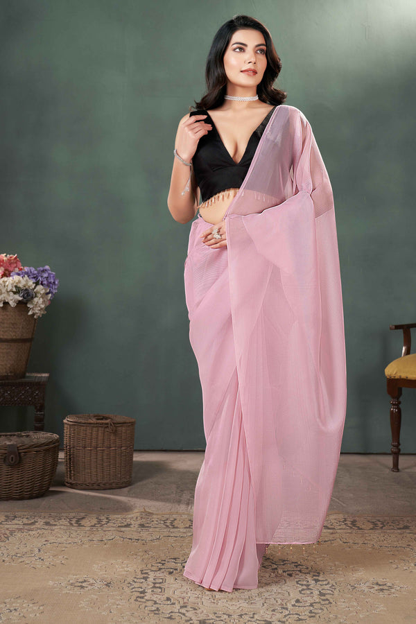 Baby Pink latkan Organza saree