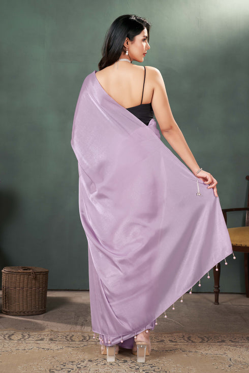 Cherry Blossom Purple Stripe Satin Saree