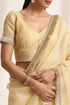 Yellow Silk Organza Saree with Crushed and Golden Lace Border