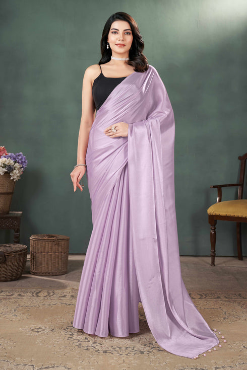 Cherry Blossom Purple Stripe Satin Saree