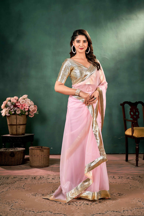 Golden & Sliver lampi border Lace Blouse Fabric