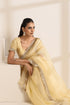 Yellow Silk Organza Saree with Crushed and Golden Lace Border