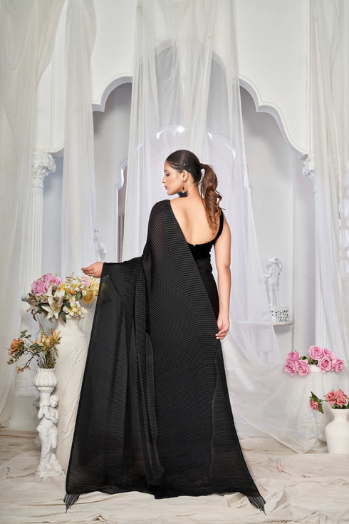 Black Crush Satin Saree
