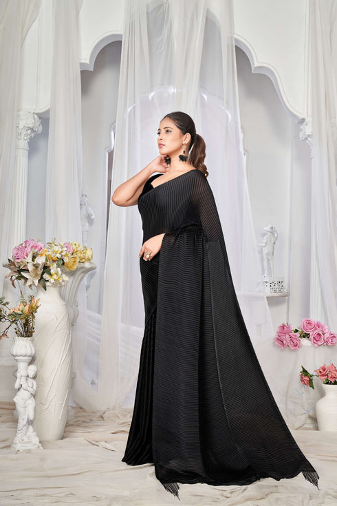 Black Crush Satin Saree