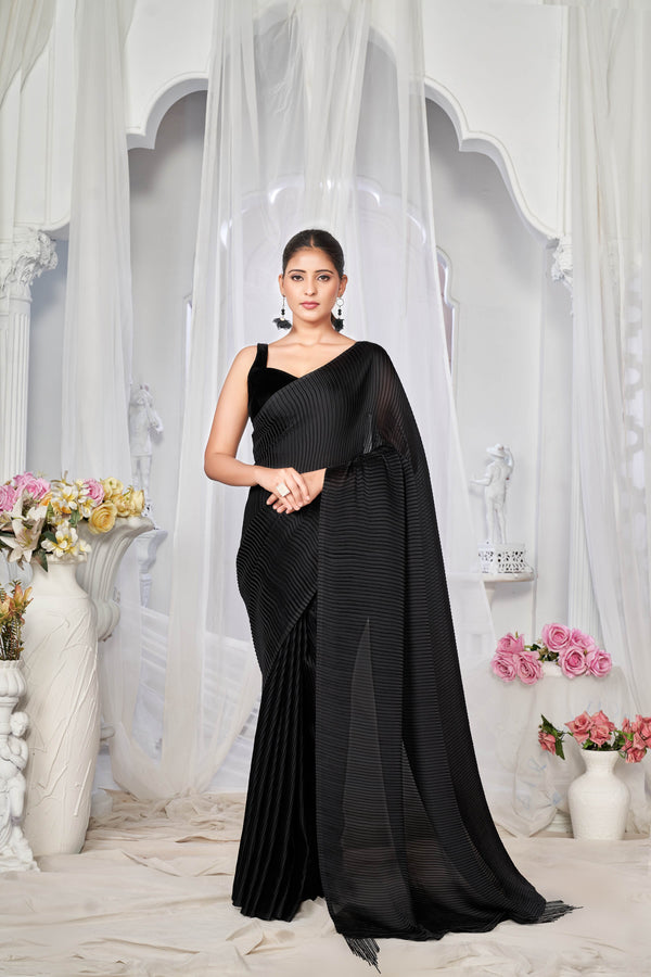 Black Crush Satin Saree