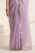 Purple Organza Saree with Acrylic Sapprow Golden Lampi Lace Border
