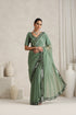 Sage Green Mirror Handwork Saree with Mirrior work Silk Blouse
