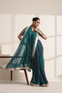 Teal Blue Silk Organza Saree with Silver Lampi Lace Border