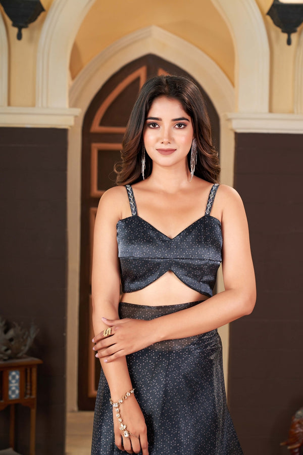 Elegant Black V-Neck Sleeveless Blouse with Diamond Work