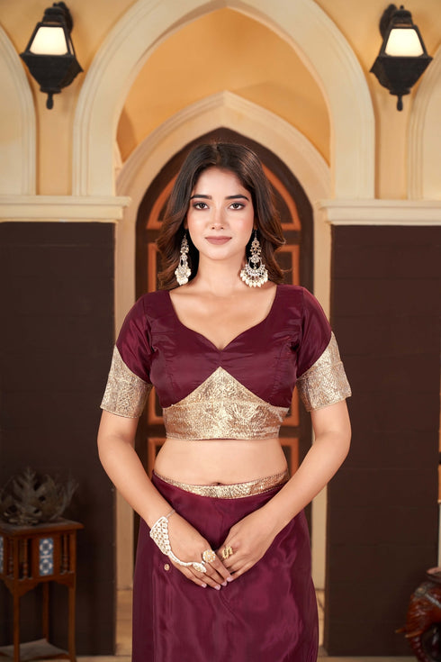 Maroon Blouse with Golden Lampi Detailing